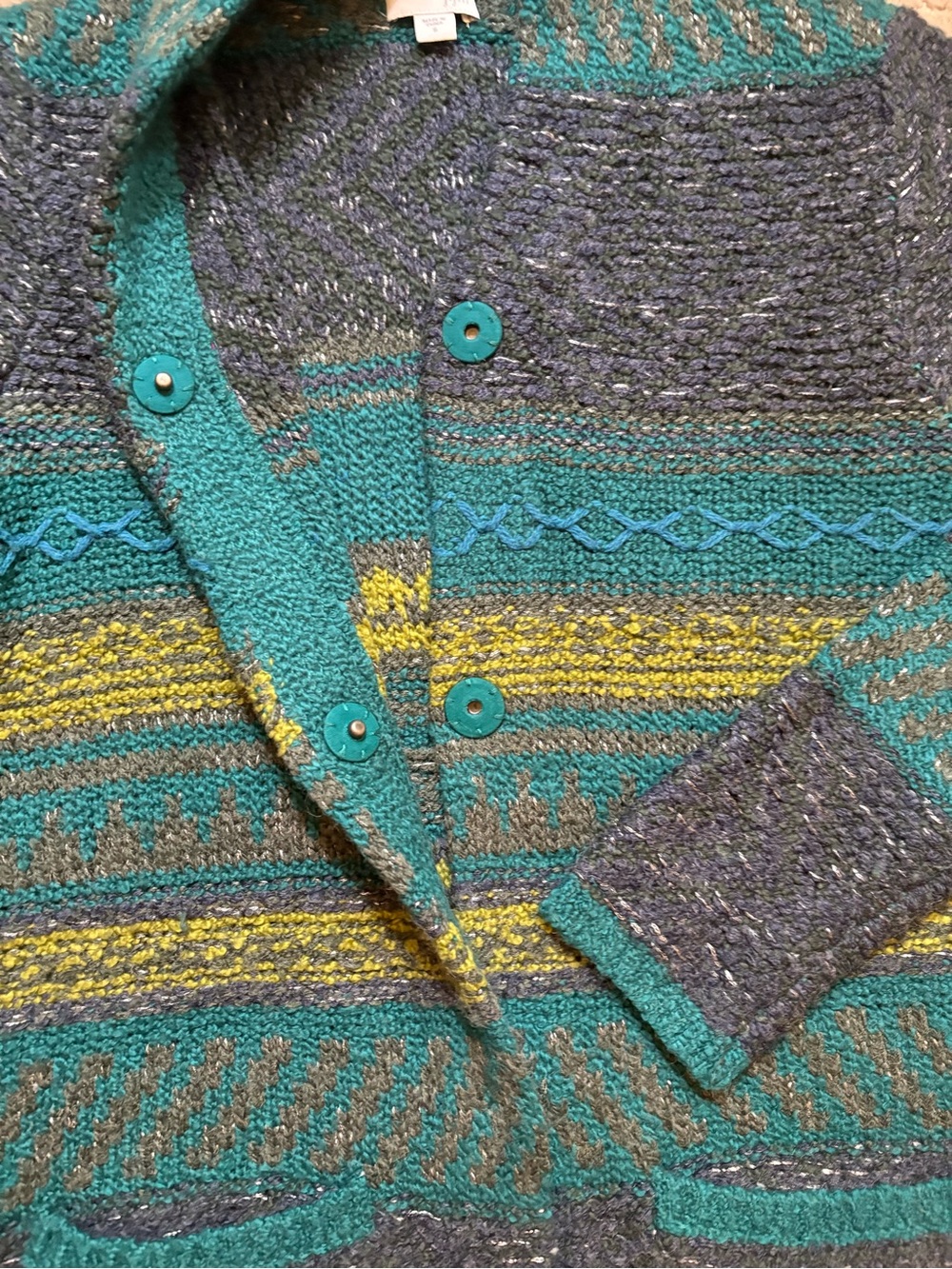 J. Jill Santa Fe Jade Multi Texture Wool Blend Snap Button Cardigan - Picture 4 of 7